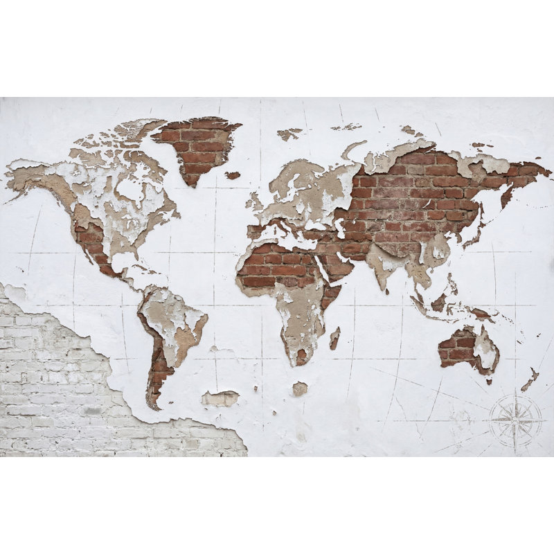 Papier peint brique carte du monde amovible, Non tissé, 200 po x 120 po
