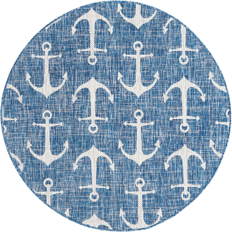 Tapis d'extérieur Ayton couleur mer, Rond 5 pi 3 po