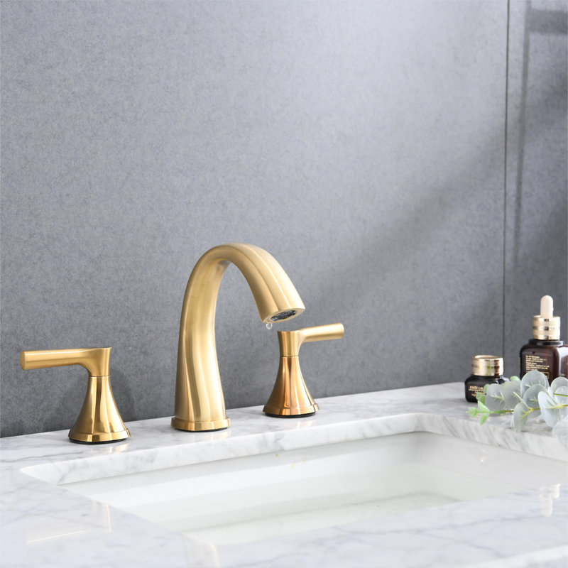 Widespread 2-handle Bathroom Faucet with Drain Assembly, Gold