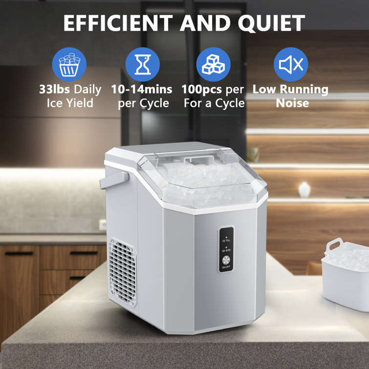 R.W.FLAME 33 lb. Daily Production Nugget Clear Ice Portable Ice Maker, Countertop Ice Maker Machine with Self-Cleaning Function Finish: White