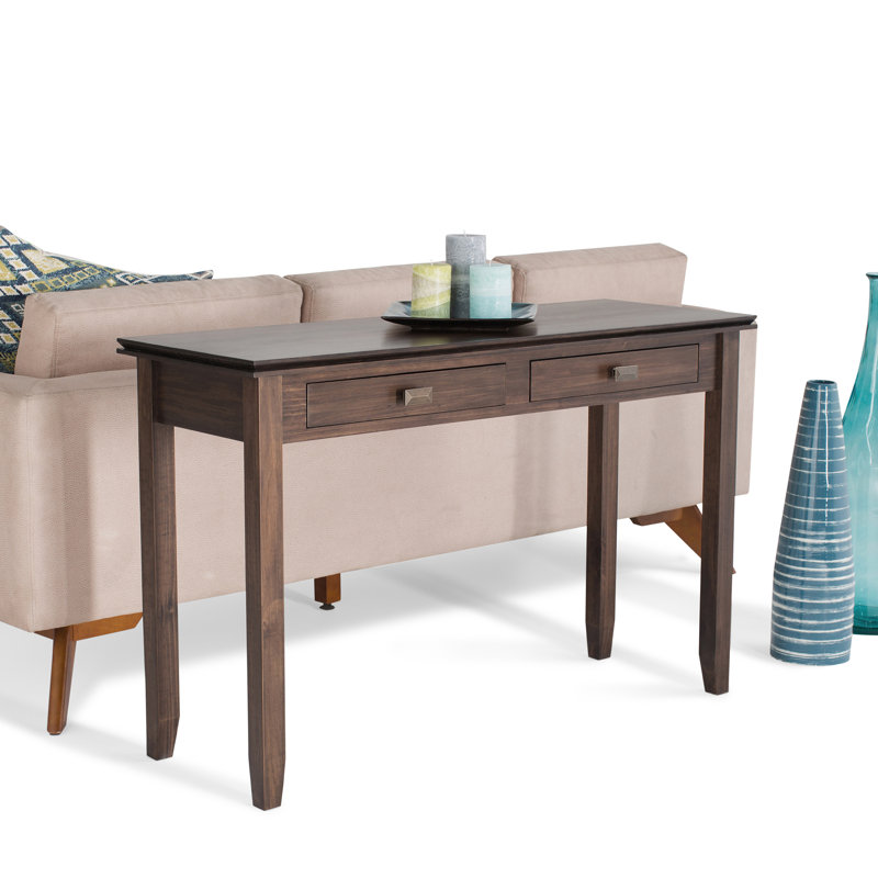 Artisan 46"W Solid Wood Transitional Sofa Table with 2 Drawers and Angle-Edged Top, Natural Aged Brown