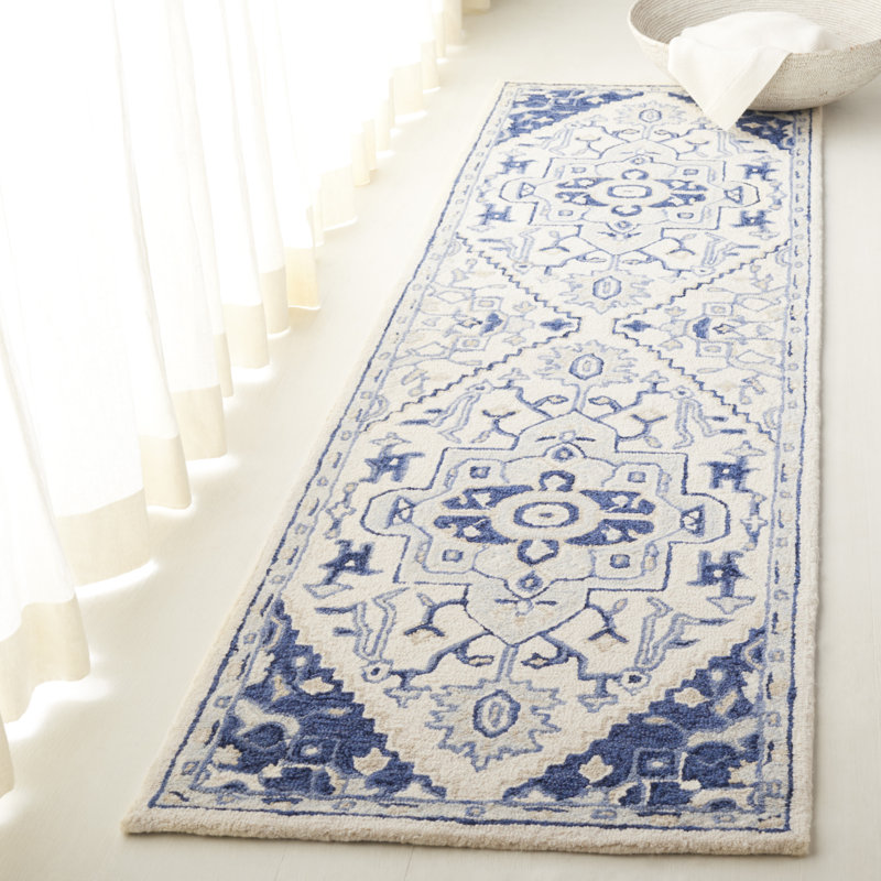 Lauren Ralph Lauren Hand Tufted Wool/Cotton Oriental Rug in Ivory/Navy, Round 5'