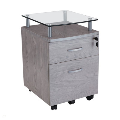 Classeur à roulettes avec plateau en verre, gris