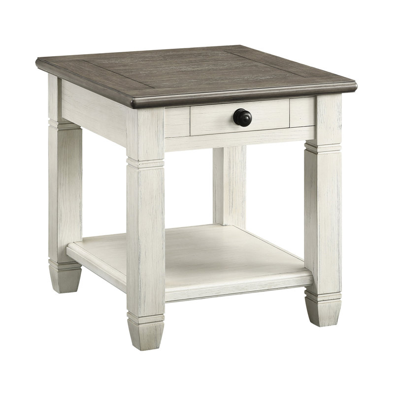 Rosy Brown & Antique White End Table With Drawer And Shelf For Living Room Style Decoration Casual Finish, Antique White
