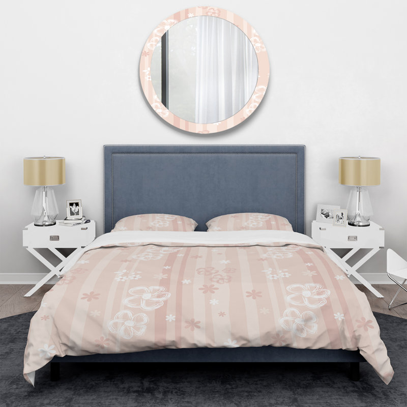 Ensemble de housse de couette en microfibre pêche / blanc 3 pièces, Housse de couette simple + 1 taie décorative stan