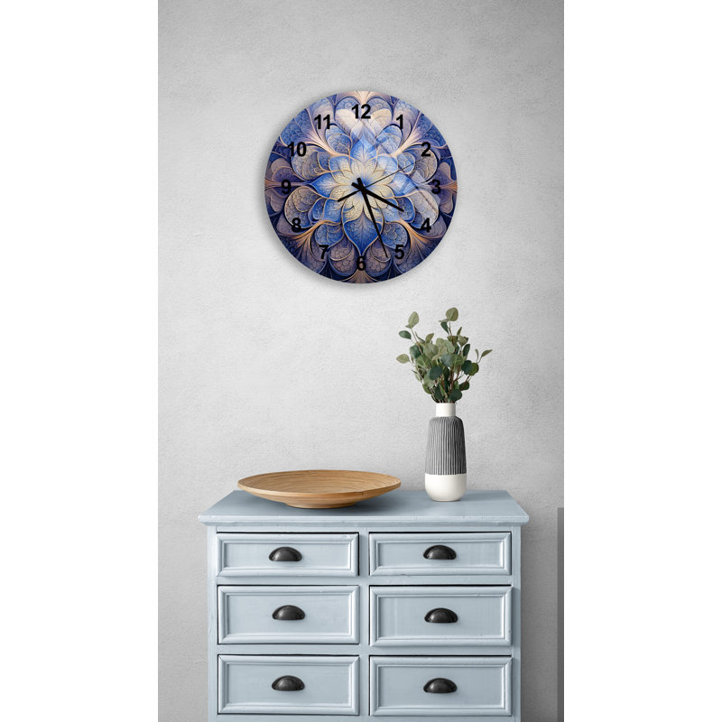 Horloge murale bohémienne florale Mandala, 10", Noir