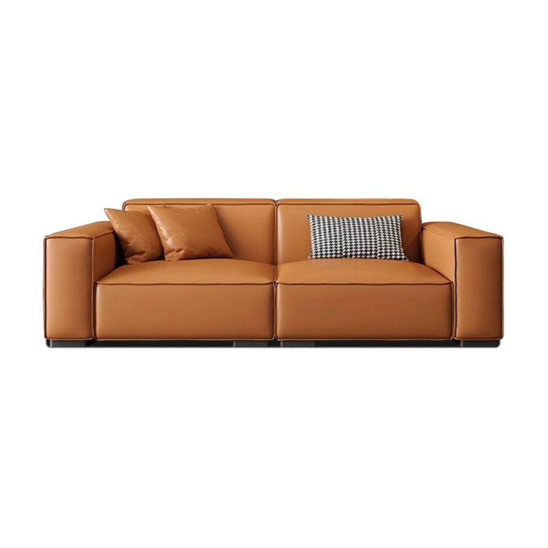 Causeuse coussin orange en cuir véritable
