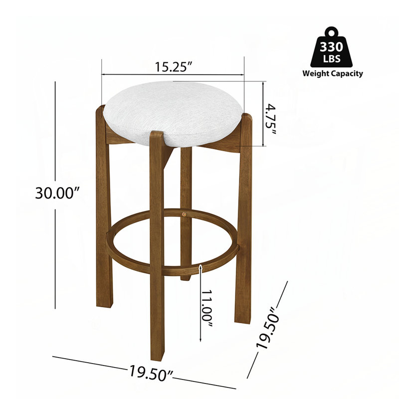 Tabouret de bar durable en bois d'hévéa avec coussin, parfait pour les intérieurs modernes et classiques.