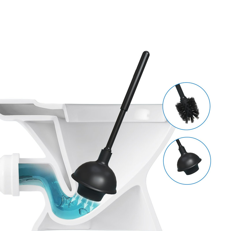 Black Heavy Duty Toilet Brush and Plunger Set with Holder