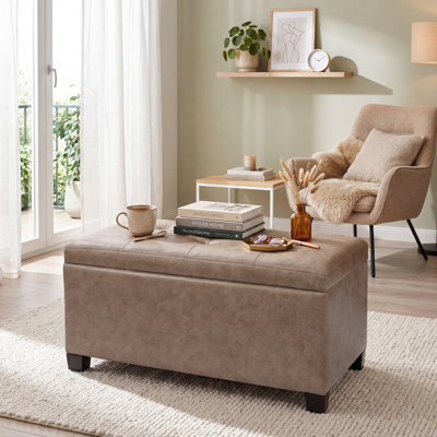30" W Upholstered Rectangle Storage Ottoman With Tray