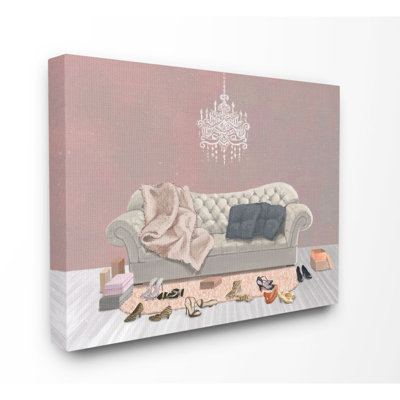 " Chic Living Room Pink Grey Painting "