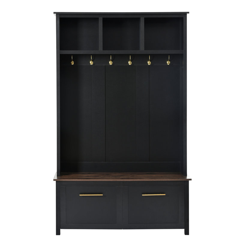 Versatile 4-In-1 Hall Tree With Hooks,  Wood Grain Bench With Multiple Storage Space, Entryway Coat Rack With  Drawers  , Hallway,