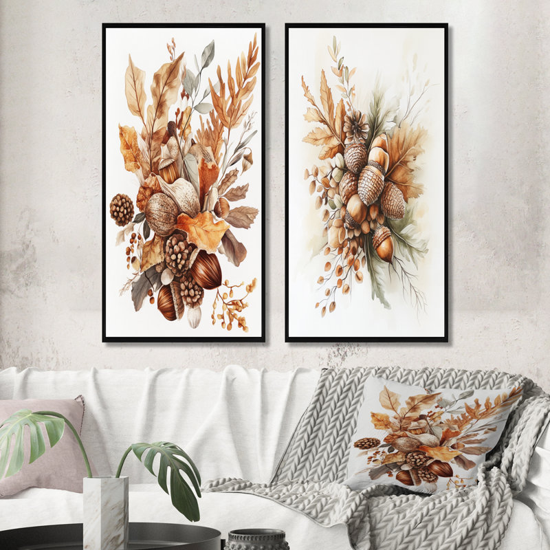 Collection Gland du cueilleur I - Feuilles, tableau encadré en 2 pièces, 32" H x 32" W, Black Floater Framed