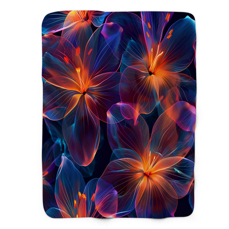 Disco Inferno Florals - Couverture sherpa de qualité supérieure 1 pièce, Lit simple