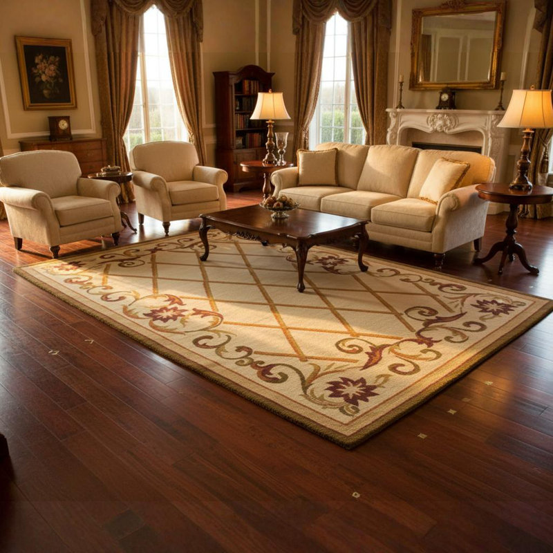 Ailey Authentic Hand-Tufted Handmade Cream, Tan, Red & Olive Green Traditional Floral Lattice Wool Area Rug