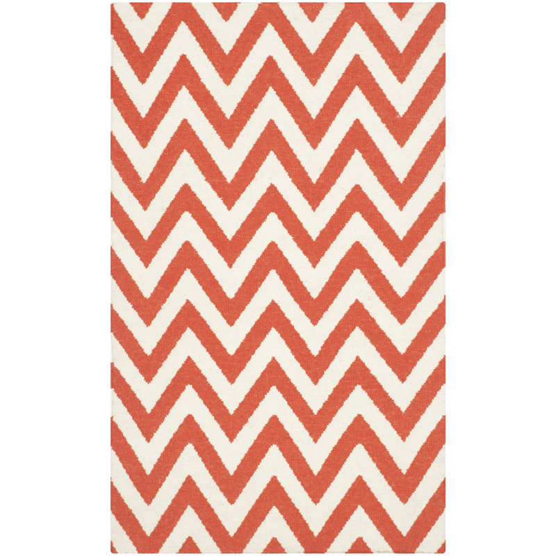 Tapis rouge / ivoire en laine et coton tissé à la main Rodgers, Rectangle 3 pi x 5 pi