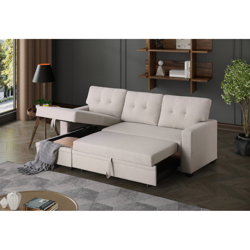 Upholstered Pull Out Sectional Sofa With Chaise