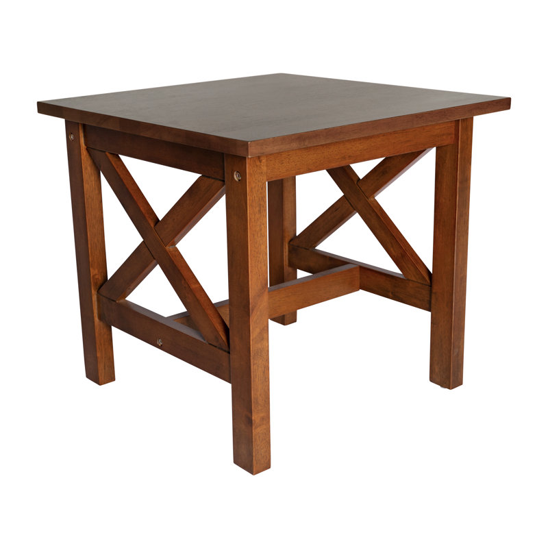 Cudahy Farmhouse Style Solid Wood End Table with Traditional Crisscross Accents, Brown, Brown