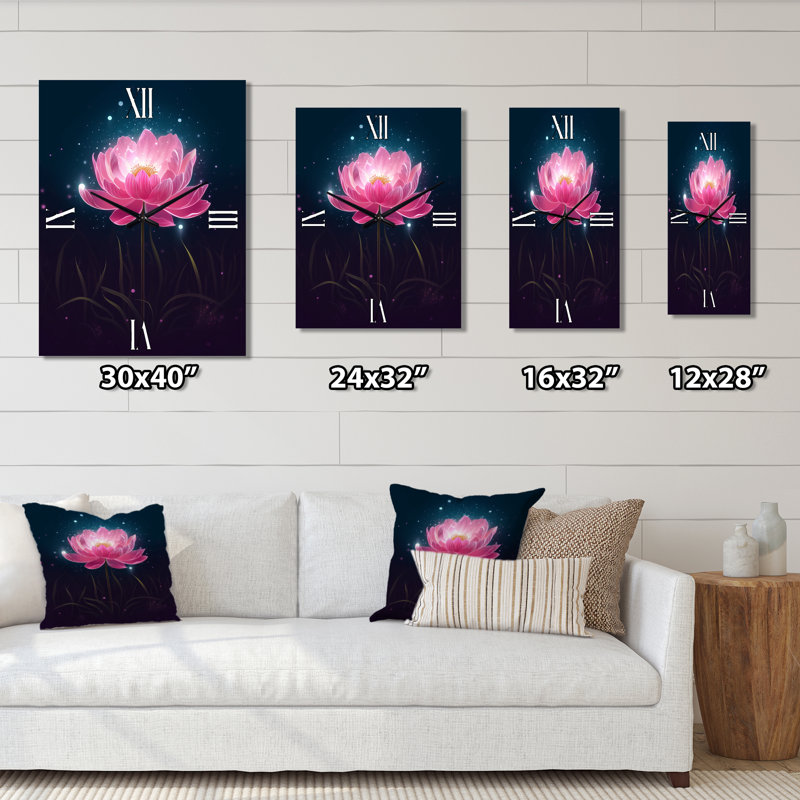 Jahni - Floral Lotus Wall Clock Oversized, 40" H x 30" W x 1" D