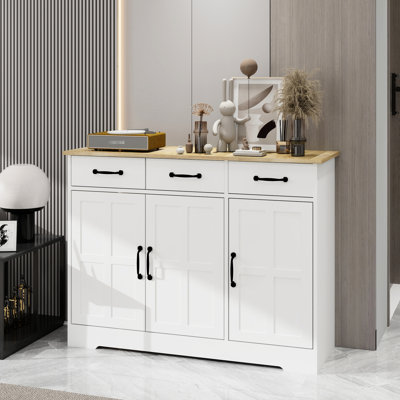Buffet avec 3 tiroirs et portes - Armoire coulissante en métal blanc à l'apparence des poignées élégantes de la salle à manger