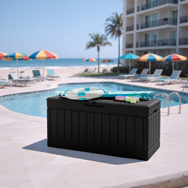 Medjidi 80 Gallon Resin Deck Box, Lockable Patio Outdoor Storage Box , Black