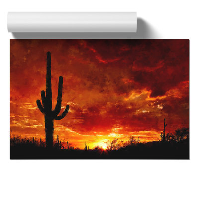 Sunset in Saguaro Painting - Frameless Print