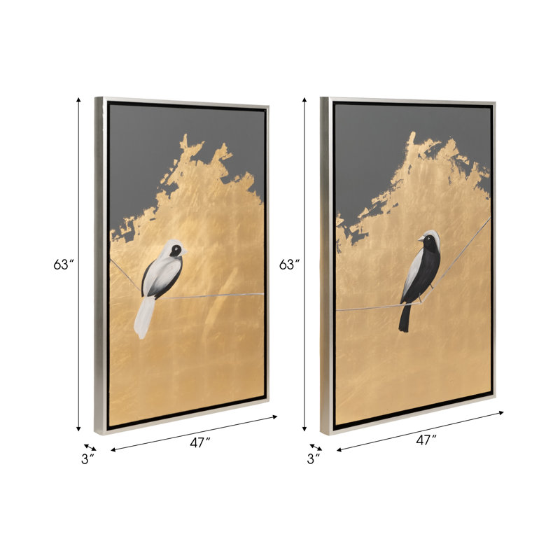 Set of 2 Gold and Gray Canvas Art with Silver Metal Frame