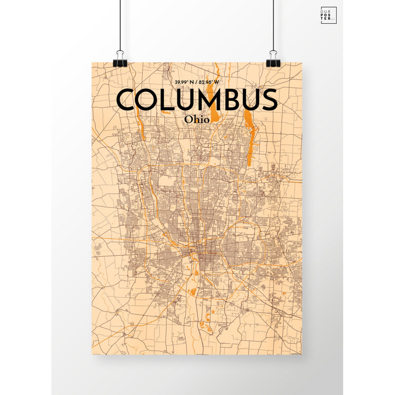 Columbus City Map - No Frame Print, 50.8cm H x 40.6cm W x 0.13cm D