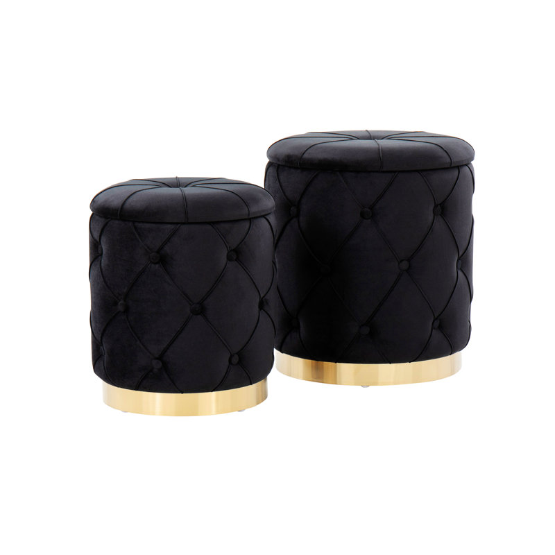 Repose-pieds rond avec rangement en velours 15,75 po, Noir