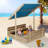Sandbox With Lid And Cover For Kids With Canopy, Retractable Roof, UV-Resistant Sandbox W/2 Foldable Bench Seats For Backyard, Patio, Outdoor Play