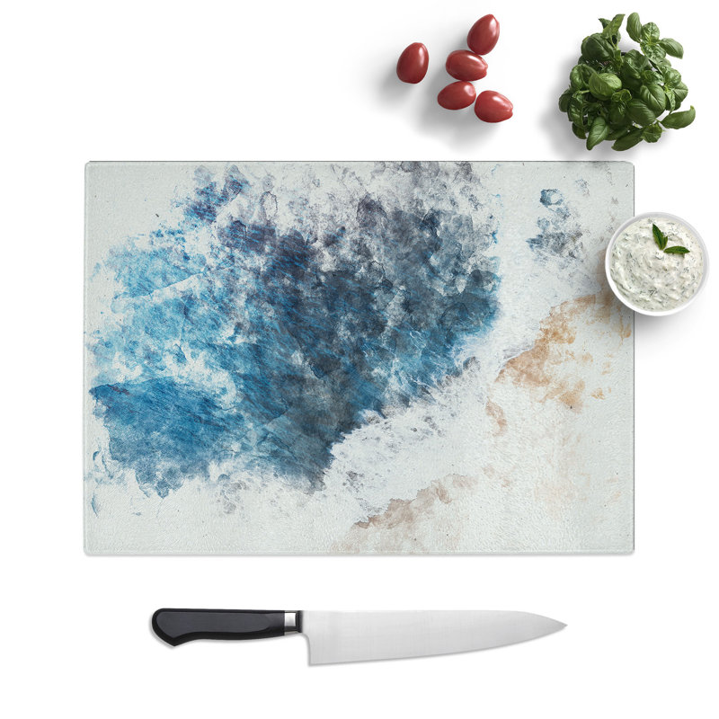 Tempered Glass Waves on the Beach in Bali Watercolour Chopping Board, 28.5 cm x 39 cm