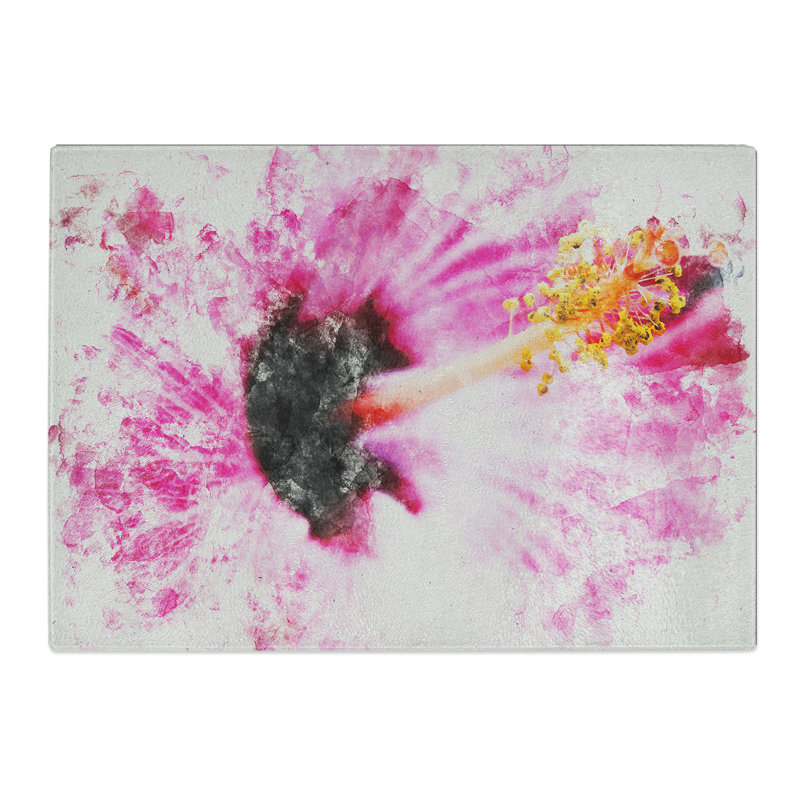 A Pink Flower Watercolour Chopping Board, 0.4cm H x 20cm W x 28.5cm L