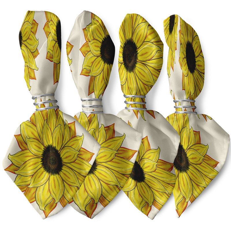 Ensemble de serviettes 4 pièces Vieux Sunflower Power Flower, L 18 po x L 18 po, Jaune