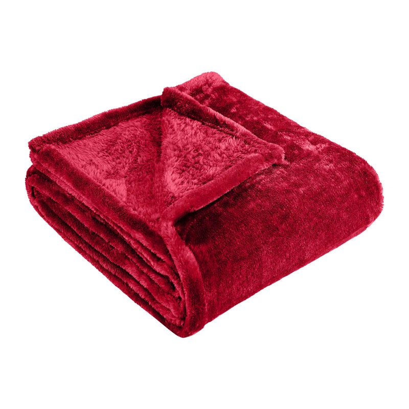 Superior Solid Polyester Reversible All-Season Fleece Throws Blanket, Red, Throw XL