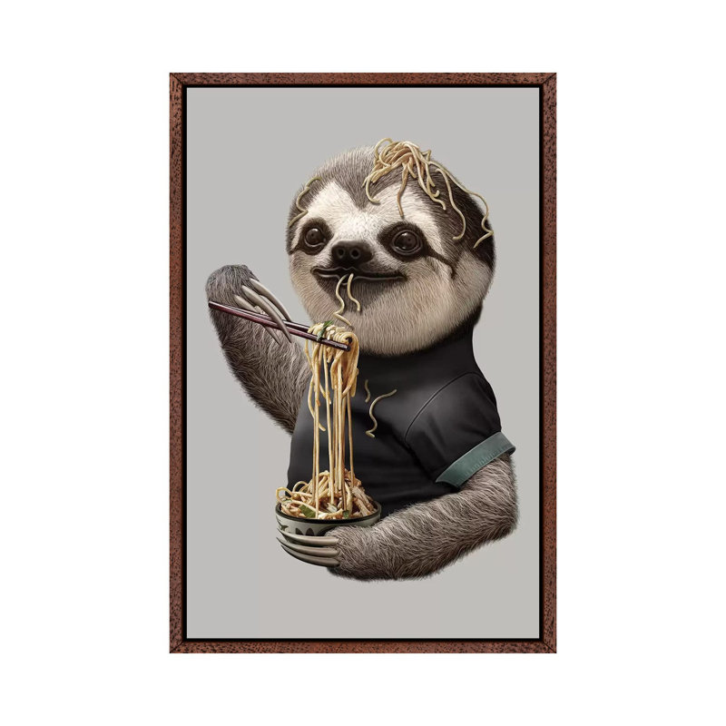 Sloth Eat Noodle by Adam Lawless - Print on Canvas, 101.6 cm H x 66.04 cm W, Classic Brown Wood Framed Canvas
