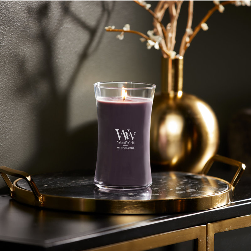 Grande bougie sablier WoodWick® Praline, Mauve moyen