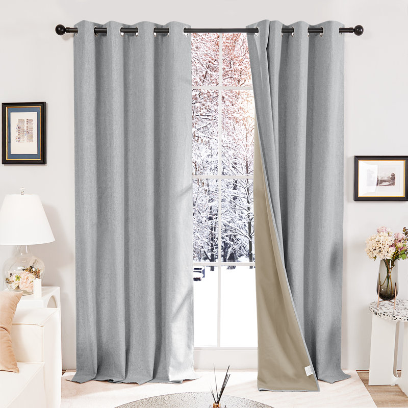 Lythrodontas Faux Linen Total Blackout Curtain Panels, 52" W x 72" H, Dark Gray