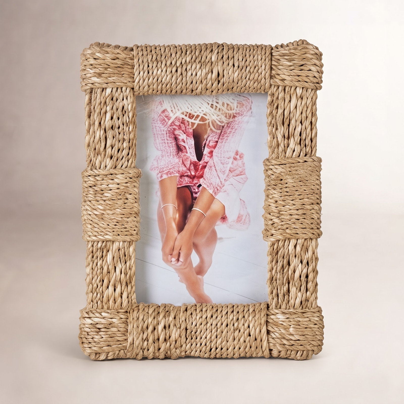 Hamburg Beige Abaca Picture Frame, 4" x 6"