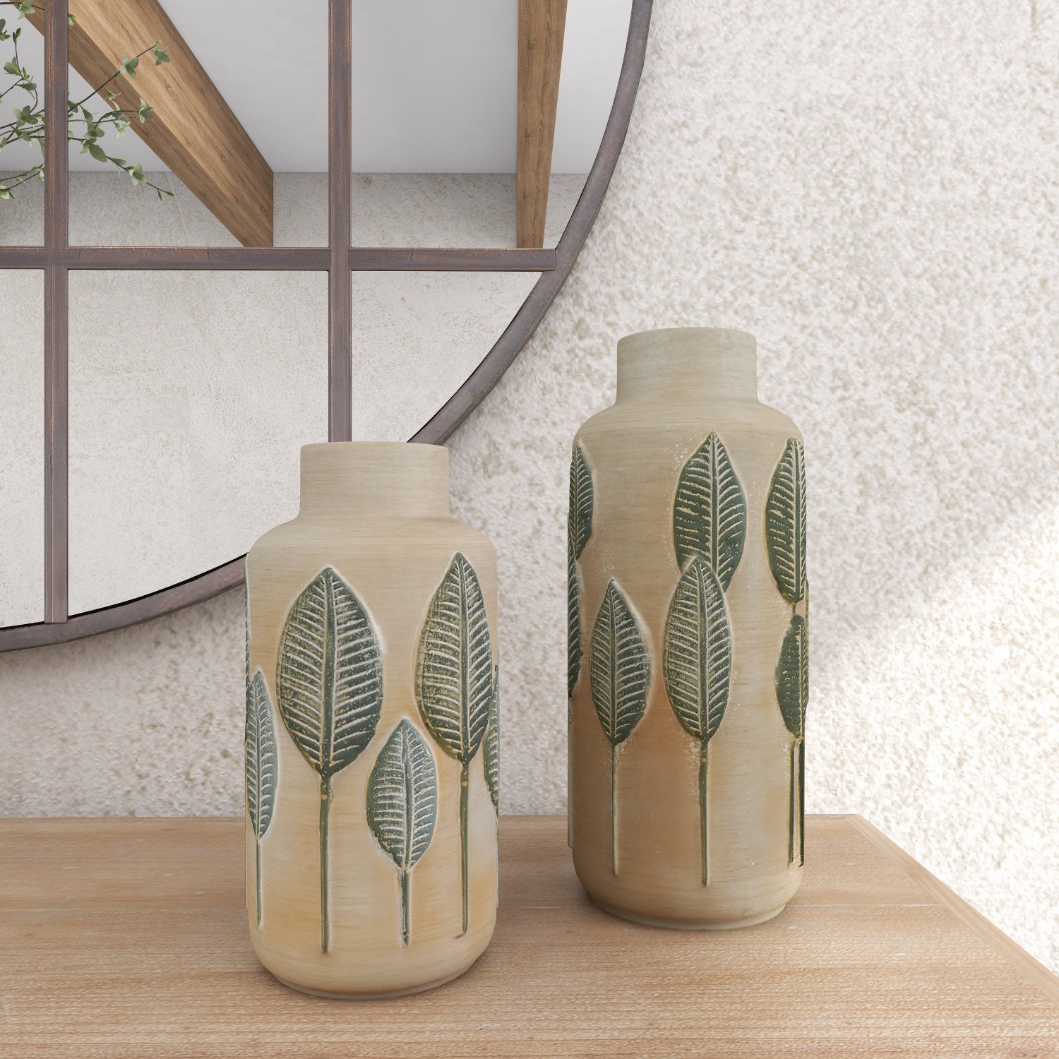 Gracie Oaks 2 Piece Huntsdale Green/Brown Ceramic Table Vase Set ...