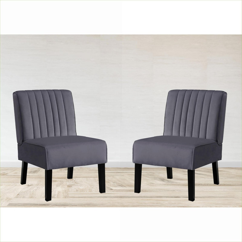Ensemble de 2 fauteuils d'appoint Mid-Century modernes en velours de luxe gris, Gris