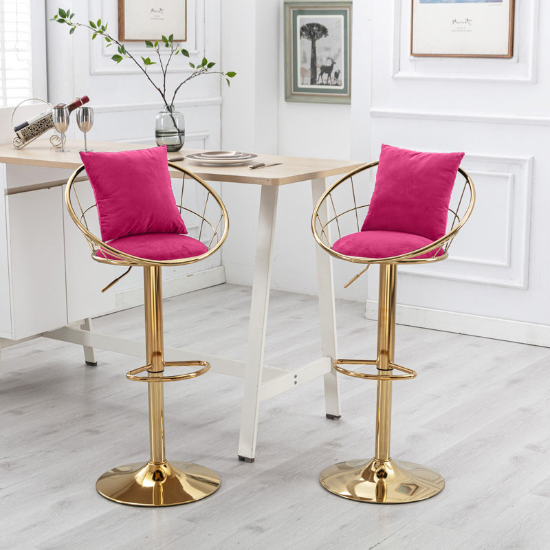 Nakyra Swivel Upholstered Adjustable Height Counter Stool with Metal Frame, Rose Red