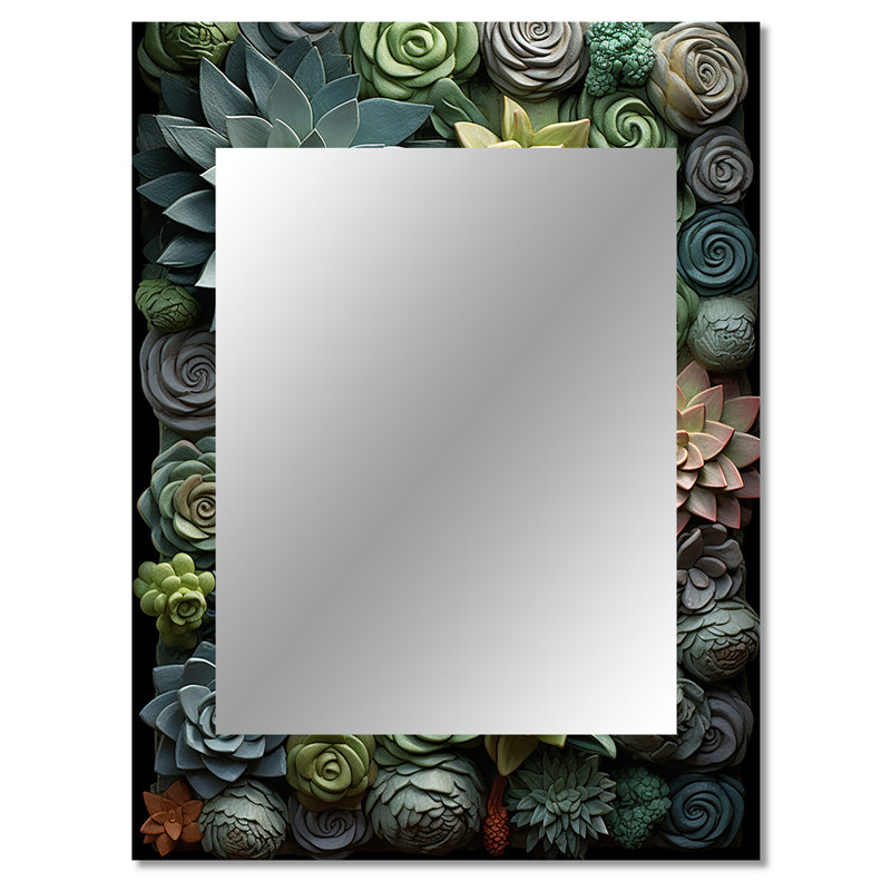 «Green Succulents Natures Sculptures» - miroir mural décoratif succulent, grand miroir traditionnel, art imprimé en métal