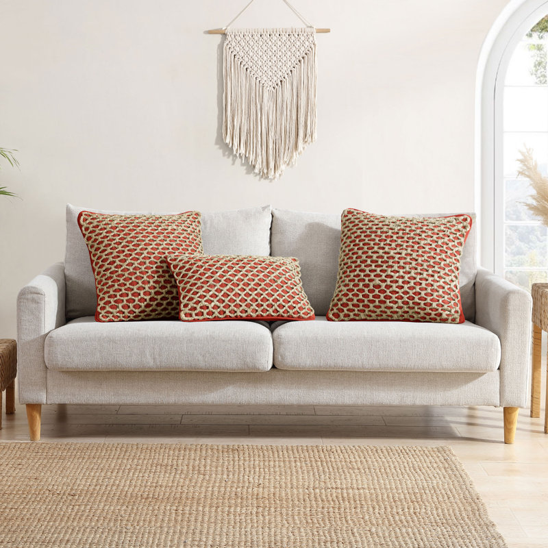 Ablo Textured Cotton Blend Throw Pillow, Red/Natural, Square 18"