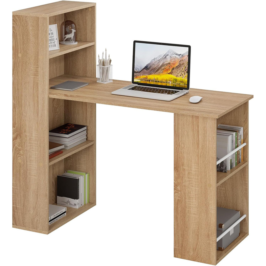 120cm Schreibtisch Mit Regalen, Computertisch Mit Regal, Bürotisch Mit Bücherregal, Tisch Mit Ablagefächern, Desk With B...