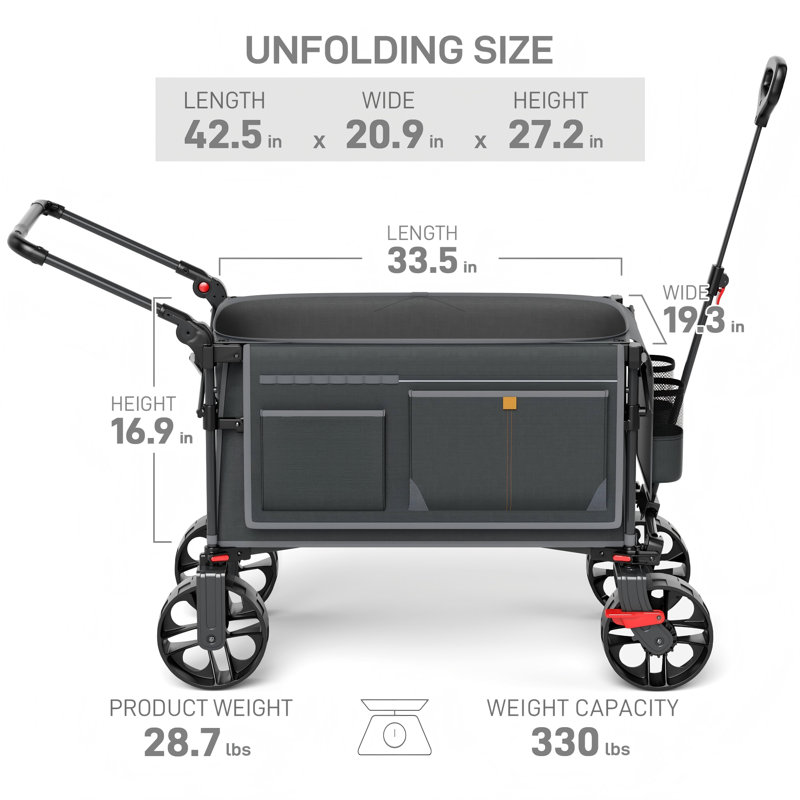 Wagon-poussoir pliant avec freins, paquet de 1 (gris), Gris