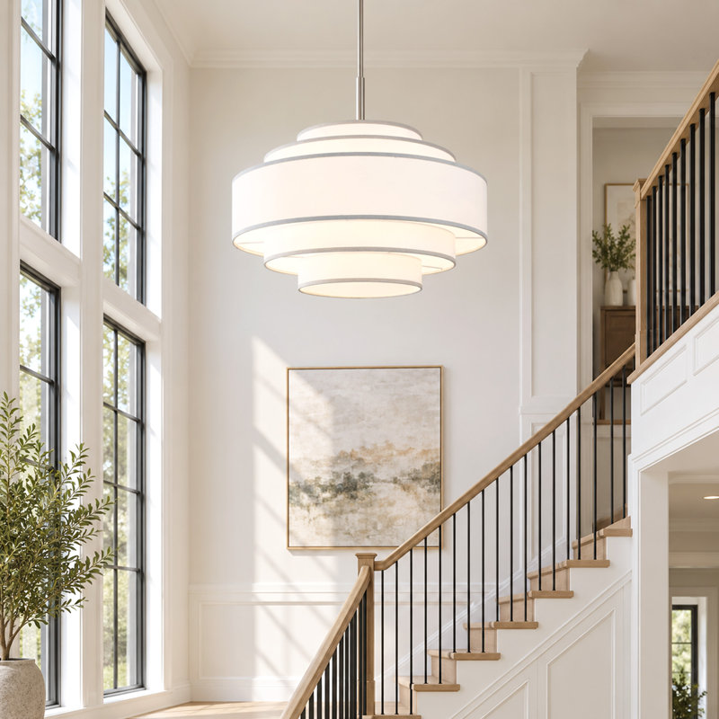 Lustre cylindrique à gradins 7 lumières 30 "Aasim, Nickel brossé
