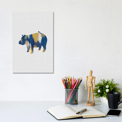 Hippopotamus Blue And Yellow by Orara Studio - Wrapped Canvas Gallery-Wrapped Canvas Giclée