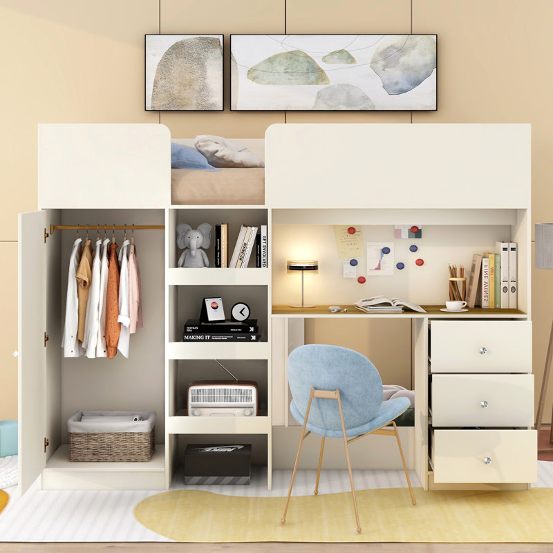   Lit mezzanine avec garde-robe intégré, Beige
