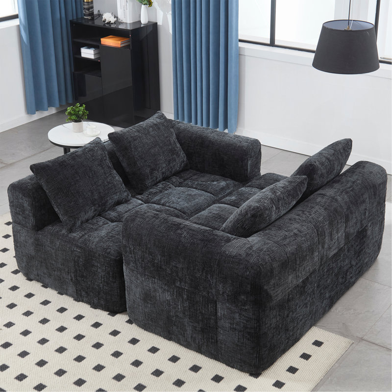 Canapé en chenille, canapé-lit modulaire minimaliste pour salon, salon et chambre à coucher, Noir