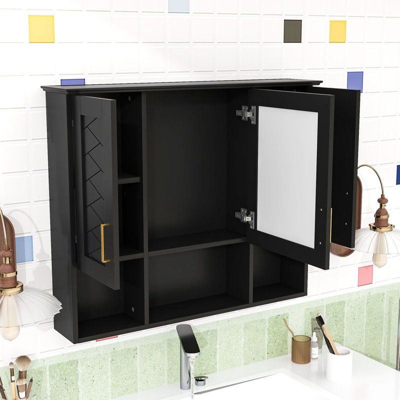 Armoire à pharmacie murale avec tablettes réglables, portes à fermeture douce et miroir haute définition, Noir